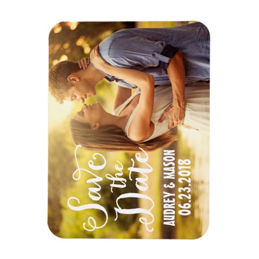 Magnet Flexible Mariage de script blanc rustique photo Enregistrer (Vertical)