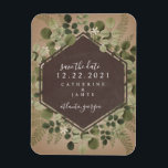 Magnet Flexible Mariage de tableau de bord géométrique botanique<br><div class="desc">Un mariage sauve l'aimant de date avec un design botanique avec un motif géométrique de tableau noir sur un arrière - plan marron.</div>