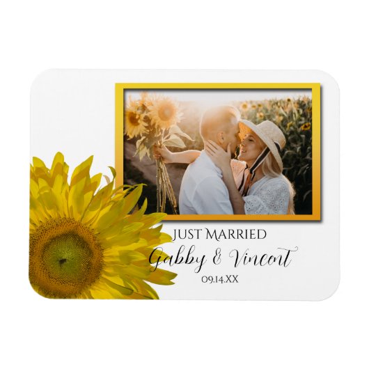 Magnet Flexible Mariage De Tournesol Jaune Juste Marié Photo (Horizontal)