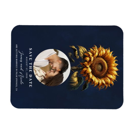 Magnet Flexible Mariage de tournesol rustique bleu Enregistrer la (Horizontal)