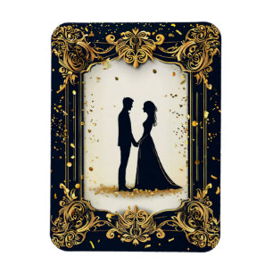 Magnet Flexible Mariage élégant en silhouette avec cadre doré orné