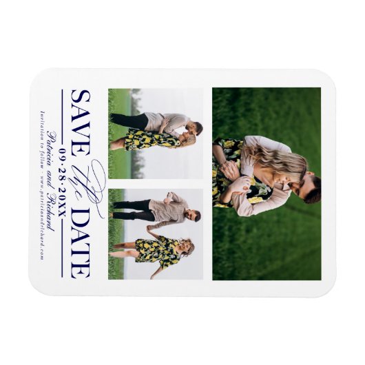 Magnet Flexible Mariage élégant Enregistrer La Date 3 Photo Collag (Horizontal)