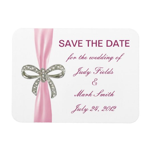 Magnet Flexible Mariage en Bow Diamond Rose Enregistrer La Date Ma (Horizontal)