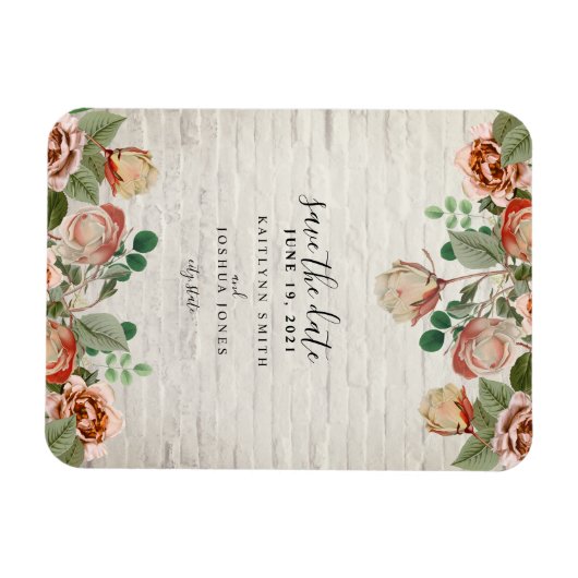 Magnet Flexible Mariage en brique blanche florale Enregistrer la d (Horizontal)