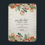 Magnet Flexible Mariage en brique blanche florale Enregistrer la d<br><div class="desc">Un mariage sauvez l'aimant date avec une image de fleurs et de verdure sur le dessus et le dessous sur un arrière - plan en brique blanche.</div>