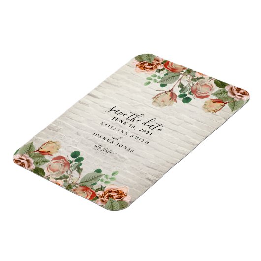Magnet Flexible Mariage en brique blanche florale Enregistrer la d (Côté Gauche)