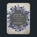 Magnet Flexible Mariage en brique Bleu Botanique Enregistrer La Da<br><div class="desc">Un mariage rustique élégant sauvez l'aimant date avec un design de feuillage bleu botanique avec un arrière - plan en brique noir et blanc. Recherchez des invitations de mariage et d'autres objets de coordination chez Jill's Paperie.</div>