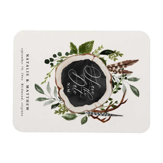 Magnet Flexible Mariage en tranches de bois rustique enregistrer l (Horizontal)