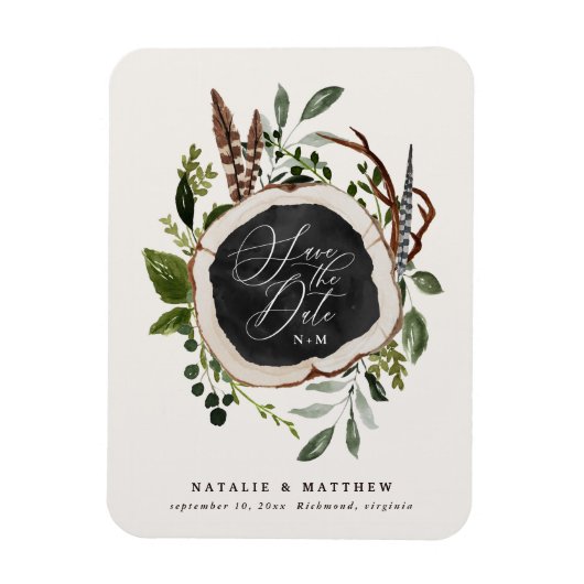 Magnet Flexible Mariage en tranches de bois rustique enregistrer l (Vertical)