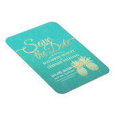 Magnet Flexible Mariage Enregistrer La Date Ananas D'Or Roses Turq (Côté Droit)