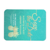 Magnet Flexible Mariage Enregistrer La Date Ananas D'Or Roses Turq (Horizontal)