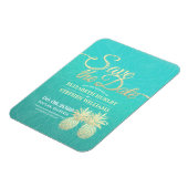 Magnet Flexible Mariage Enregistrer La Date Ananas D'Or Roses Turq (Côté Gauche)