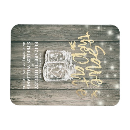 Magnet Flexible Mariage Enregistrer La Date Bois Mason Jar String  (Horizontal)