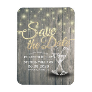 Magnet Flexible Mariage Enregistrer La Date Champagne Verres Bois 