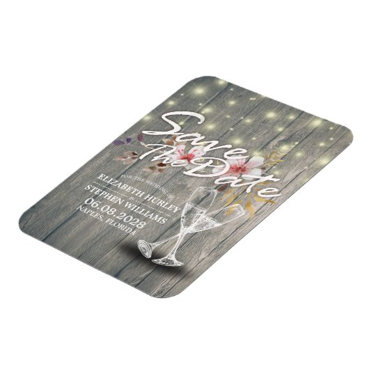 Magnet Flexible Mariage Enregistrer La Date Champagne Verres Bois (Côté Gauche)