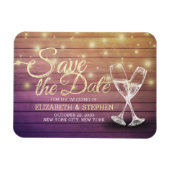 Magnet Flexible Mariage Enregistrer La Date Champagne Verres Bois  (Horizontal)
