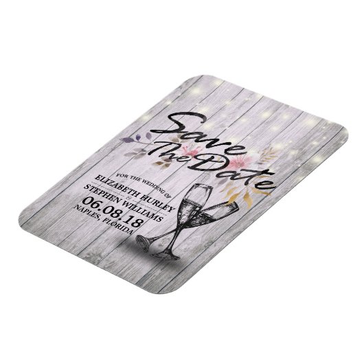 Magnet Flexible Mariage Enregistrer La Date Champagne Verres Bois  (Côté Gauche)