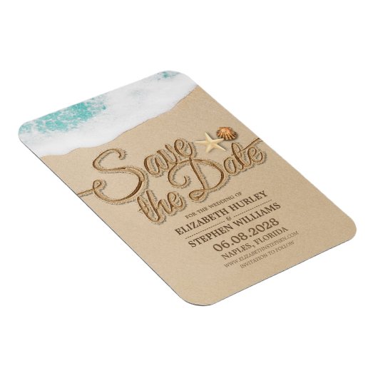 Magnet Flexible Mariage Enregistrer La Date Été Sandy Beach Starfi (Côté Droit)