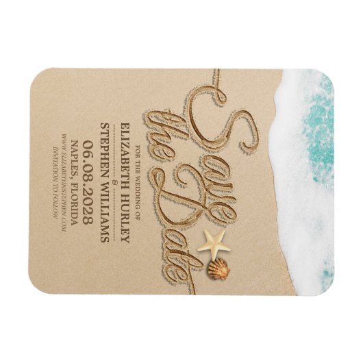 Magnet Flexible Mariage Enregistrer La Date Été Sandy Beach Starfi (Horizontal)