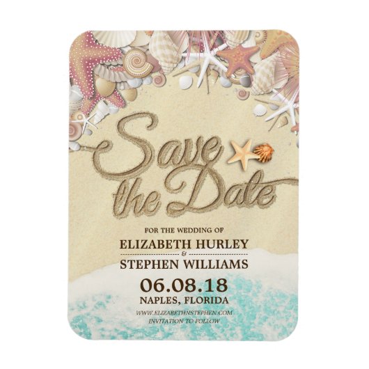 Magnet Flexible Mariage Enregistrer La Date Été Sandy Beach Starfi (Vertical)