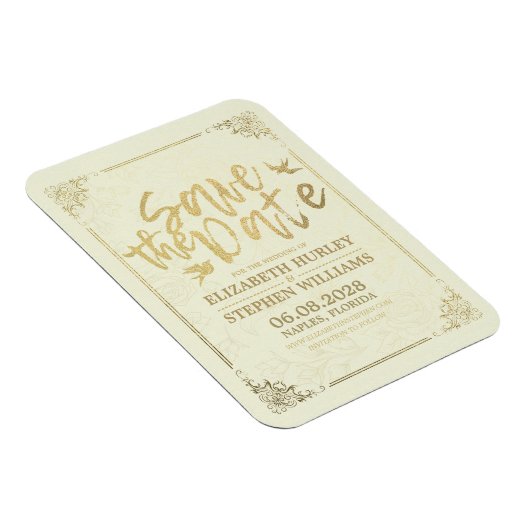 Magnet Flexible Mariage Enregistrer La Date Gold Script Floral Fra (Côté Droit)