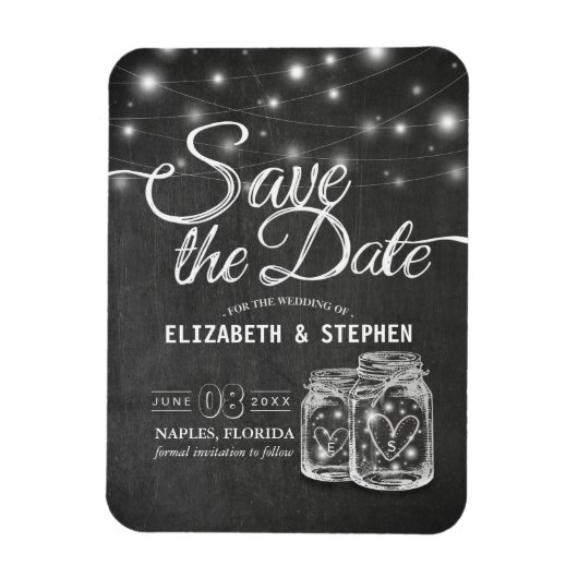 Magnet Flexible Mariage Enregistrer La Date Mason Jars Éclairages  (Vertical)