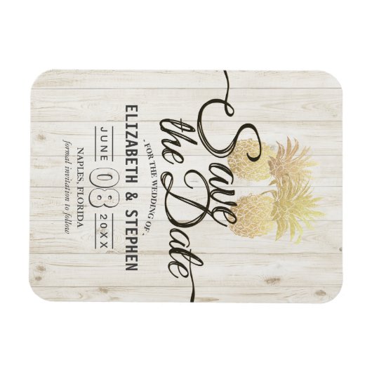 Magnet Flexible Mariage Enregistrer La Date Or Ananas Bois Rustiqu (Horizontal)