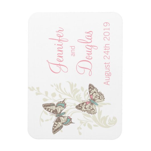 Magnet Flexible Mariage enregistrer la date papillons aimant (Vertical)