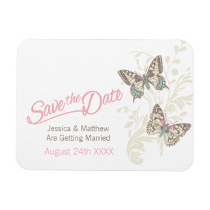 Magnet Flexible Mariage enregistrer la date papillons aimant rose