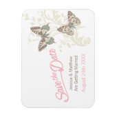 Magnet Flexible Mariage enregistrer la date papillons aimant rose (Vertical)
