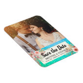 Magnet Flexible Mariage Enregistrer La Date Photo Floral Turquoise (Côté Droit)