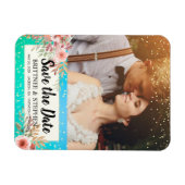 Magnet Flexible Mariage Enregistrer La Date Photo Floral Turquoise (Horizontal)