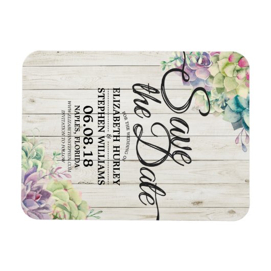Magnet Flexible Mariage Enregistrer La Date Succulent Plante Rusti (Horizontal)