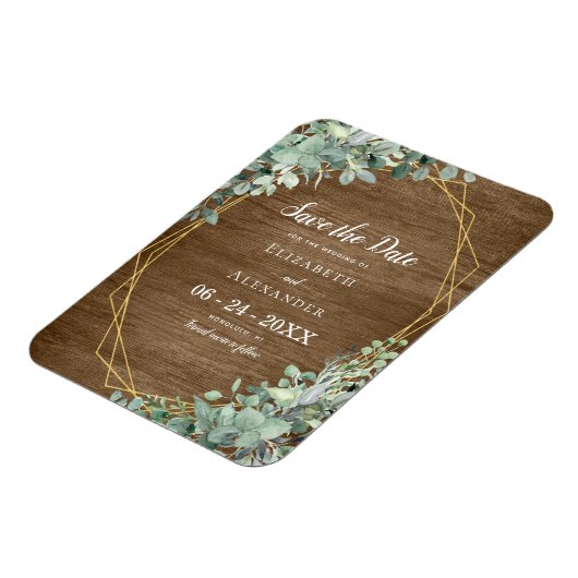 Magnet Flexible Mariage Eucalyptus en bois rustique Enregistrer la (Côté Gauche)