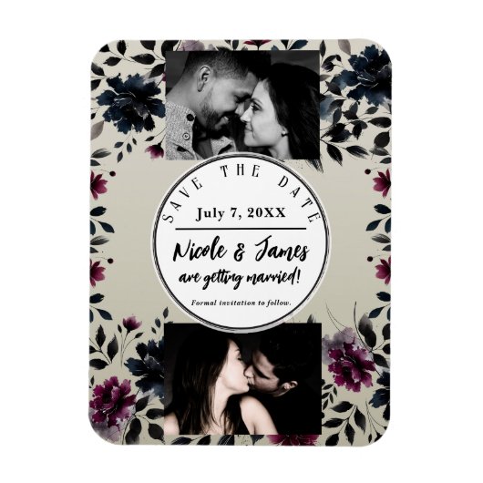 Magnet Flexible Mariage Fleur Bleu Minuit Bourgogne Amande (Vertical)