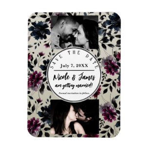 Magnet Flexible Mariage Fleur Bleu Minuit Bourgogne Amande Encre