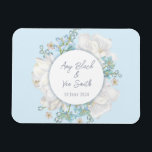 Magnet Flexible Mariage floral bleu Tulip<br><div class="desc">Ce design présente une belle illustration de tulipes en pleine floraison,  entourées d'une verdure délicate et d'un arrière - plan bleu doux. Que vous planifiez un mariage de printemps,  un mariage de jardin ou que vous aimiez simplement la beauté des tulipes,  ce design saura ravir et impressionner vos invités.</div>