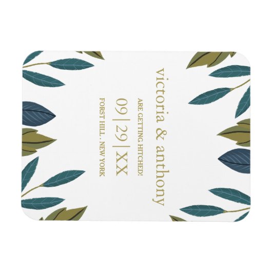 Magnet Flexible Mariage Floral Feuille Rustique Enregistrer La Dat (Horizontal)