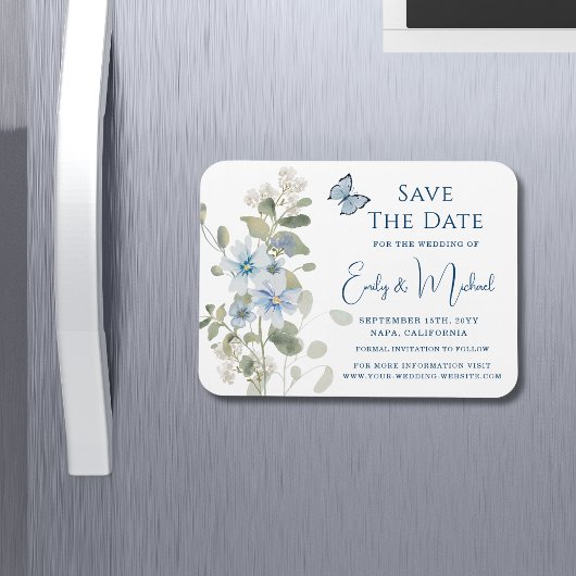 Magnet Flexible Mariage floral romantique bleu Dusty