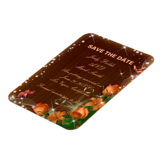 Magnet Flexible Mariage Floral Rustique En Bois Sombre Enregistrer (Côté Gauche)