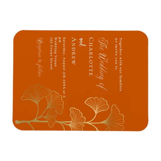 Magnet Flexible Mariage ginkgo feuille brûlé orange luxe invitatio (Horizontal)