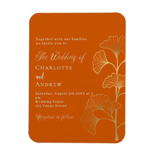 Magnet Flexible Mariage ginkgo feuille brûlé orange luxe invitatio (Vertical)