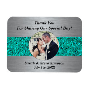 Magnet Flexible Mariage magnétique photo Turquoise Merci Memento