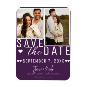 Magnet Flexible Mariage Moderne Améthyste Enregistrer la Date 2 Ph