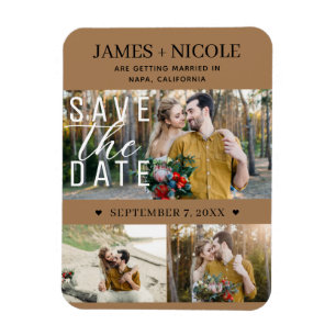 Magnet Flexible Mariage Moderne Marron Enregistrer la Date 3 Photo