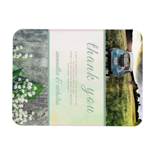 Magnet Flexible Mariage moderne Merci vert rose (Horizontal)