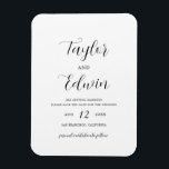 Magnet Flexible Mariage Moderne Simple Contemporain Enregistrer La<br><div class="desc">Mariage noir et blanc contemporain Enregistrer l'aimant Date avec une disposition simple et minimaliste avec vos noms dans un élégant script de calligraphie et vos détails mariages ci-dessous dans un format moderne. Une option non photo pour un couple qui veut un Save the Date sans photos.</div>