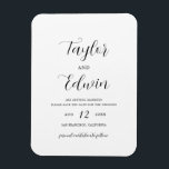 Magnet Flexible Mariage Moderne Simple Contemporain Enregistrer La<br><div class="desc">Mariage noir et blanc contemporain Enregistrer l'aimant Date avec une disposition simple et minimaliste avec vos noms dans un élégant script de calligraphie et vos détails mariages ci-dessous dans un format moderne. Une option non photo pour un couple qui veut un Save the Date sans photos.</div>