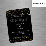 Magnet Flexible Mariage noir or coeur luxe invitation<br><div class="desc">Un arrière - plan noir décoré de coeurs dorés. Personnalisez et ajoutez vos noms et les détails.</div>