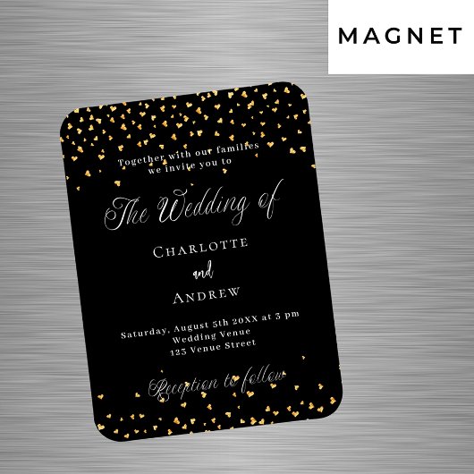 Magnet Flexible Mariage noir or coeur luxe invitation